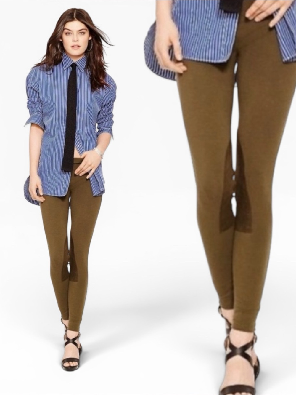 Polo Ralph Lauren chocolate brown leggings with suede patches medium *see brand
